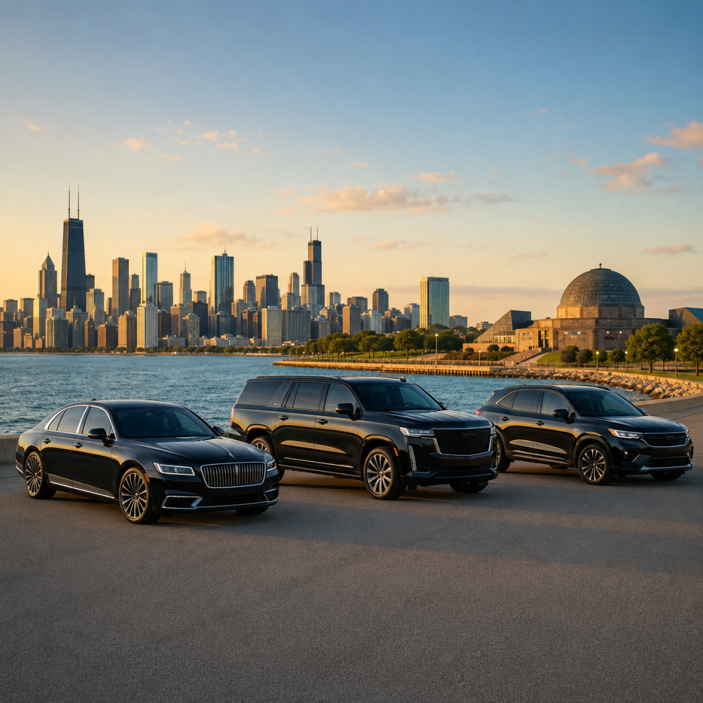 Luxury transportation in Chicago near the downtown skyline